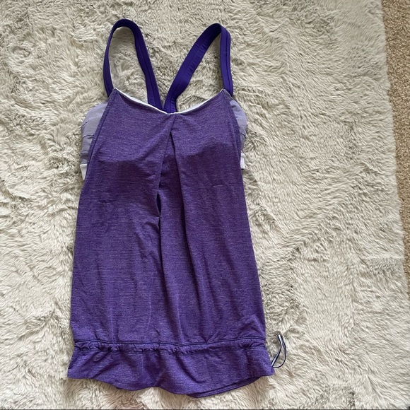 Lululemon rest less tank top with built in shelf bra berry purple striped sz 4 - Picture 3 of 15
